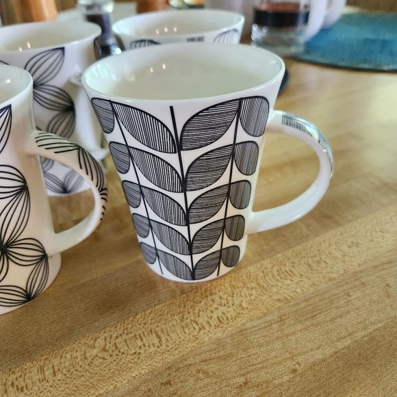 5 Coffee Mugs Black and White Modern Graphic Design 10 oz Kitchen Details - Picture 6 of 8